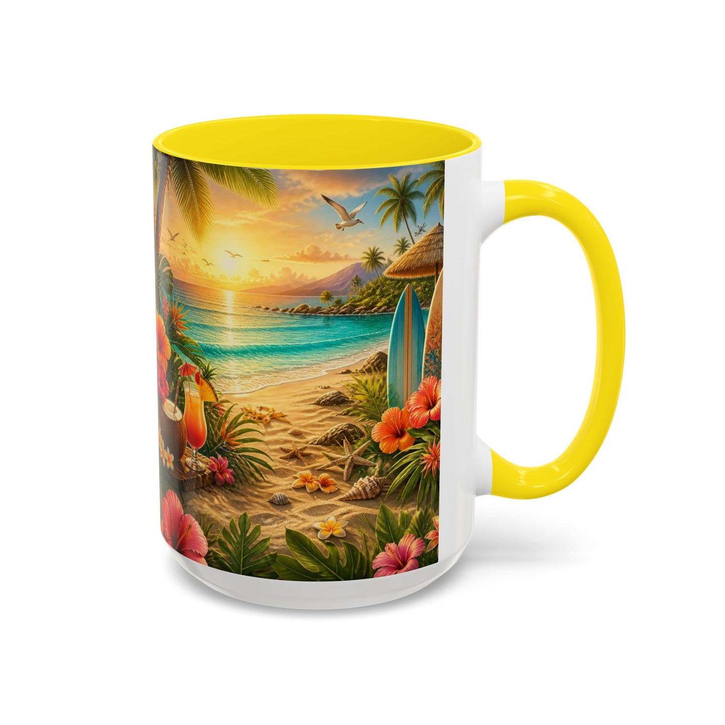 Tropical Beach Coffee Mug – Sunset Luau Hawaiian Floral Accent