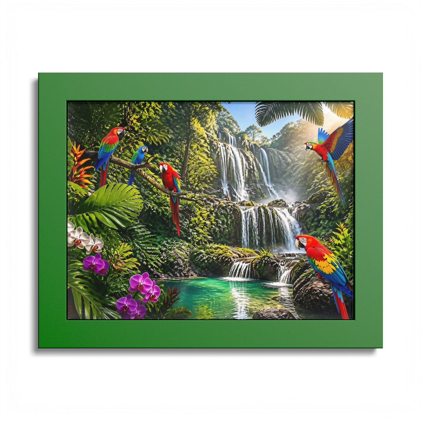 Tropical Waterfall Parrot Poster
