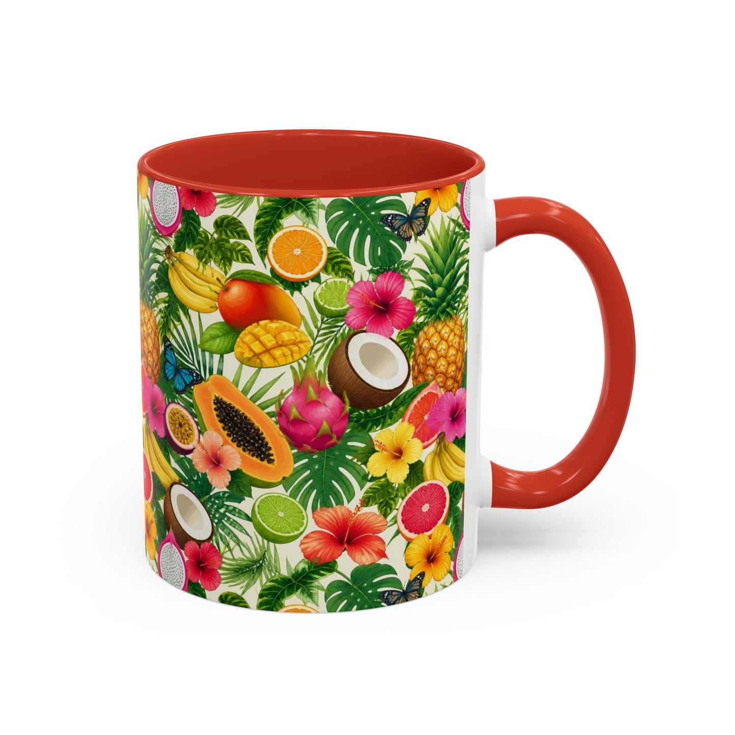 Tropical Fruit Coffee Mug — Colorful Pineapple & Hibiscus Accent Ceramic Mug (11/15oz)