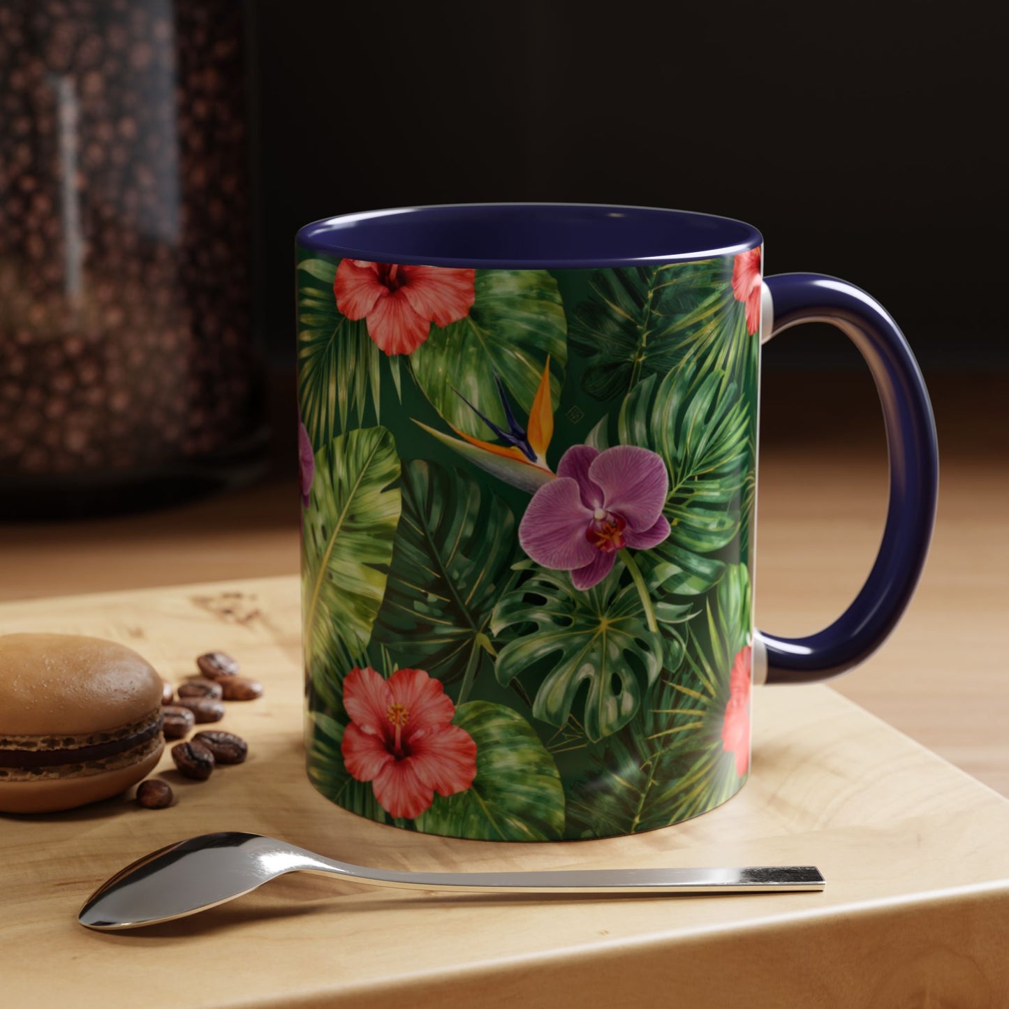 Tropical Floral Coffee Mug — Orchid & Hibiscus Accent 11/15oz