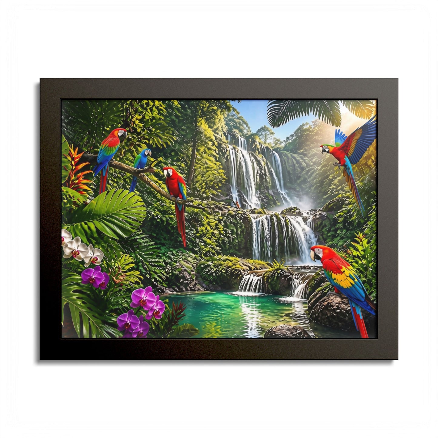 Tropical Waterfall Parrot Poster