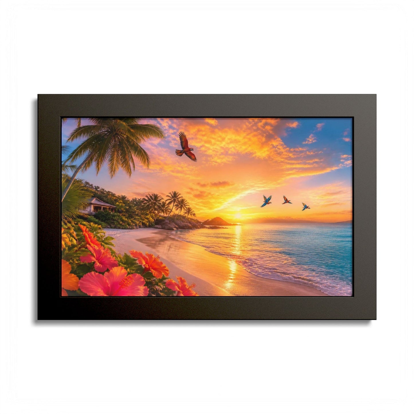 Tropical Sunset Framed Poster — Colorful Beach Wall Art