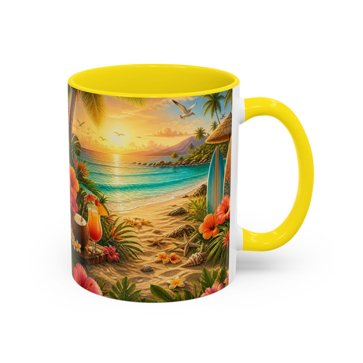 Tropical Beach Coffee Mug – Sunset Luau Hawaiian Floral Accent