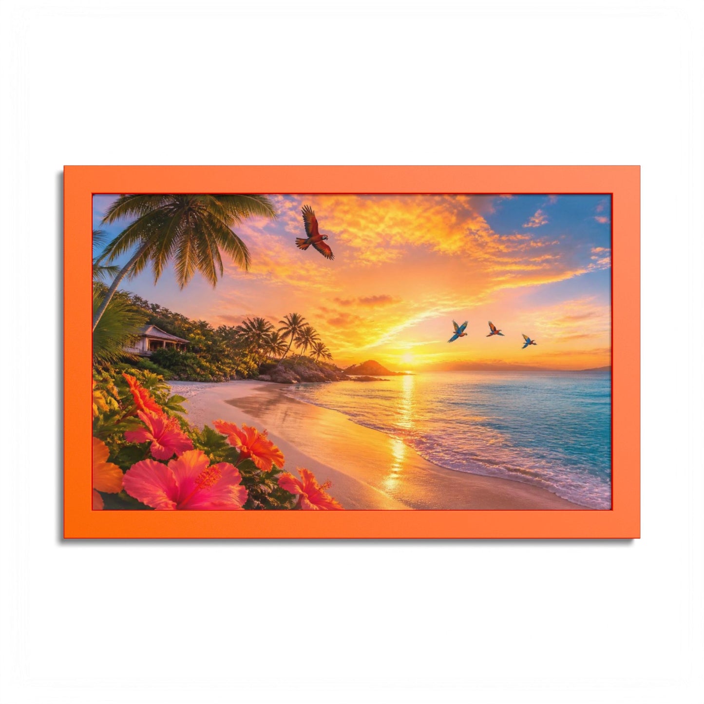 Tropical Sunset Framed Poster — Colorful Beach Wall Art