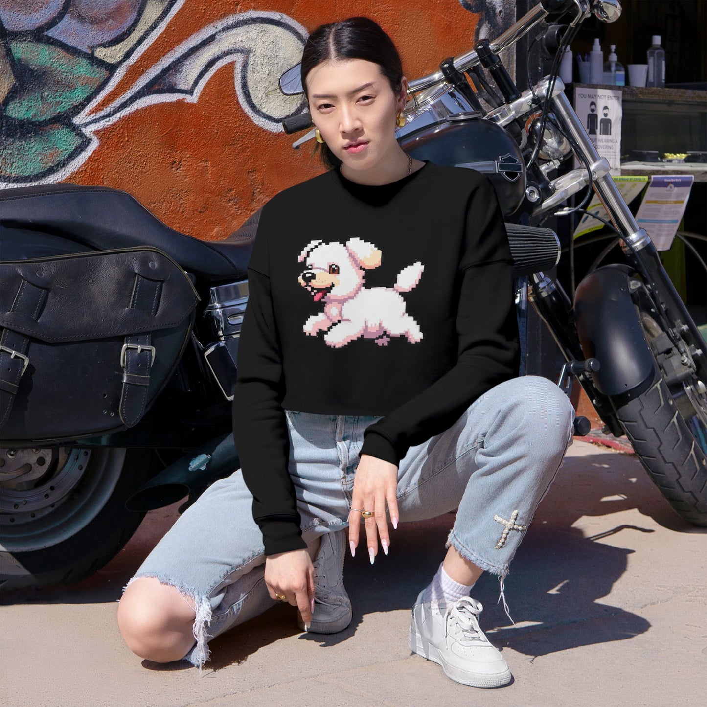 Playful Puppy Women's Cropped Sweatshirt, Cute Dog Sweatshirt, Pet Lover Gift, Casual Chic Top, Spring Fashion, Animal Lover Apparel