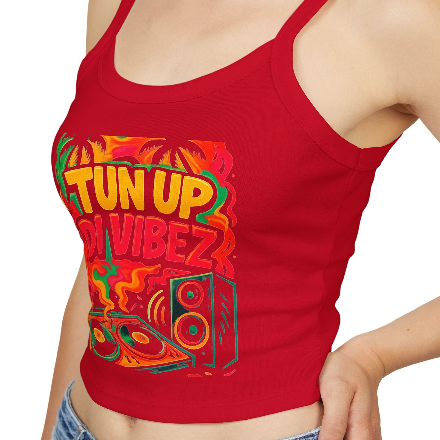 Tun Up Di Vibes Crop Tank Top — Women's Spaghetti Strap Summer Tank