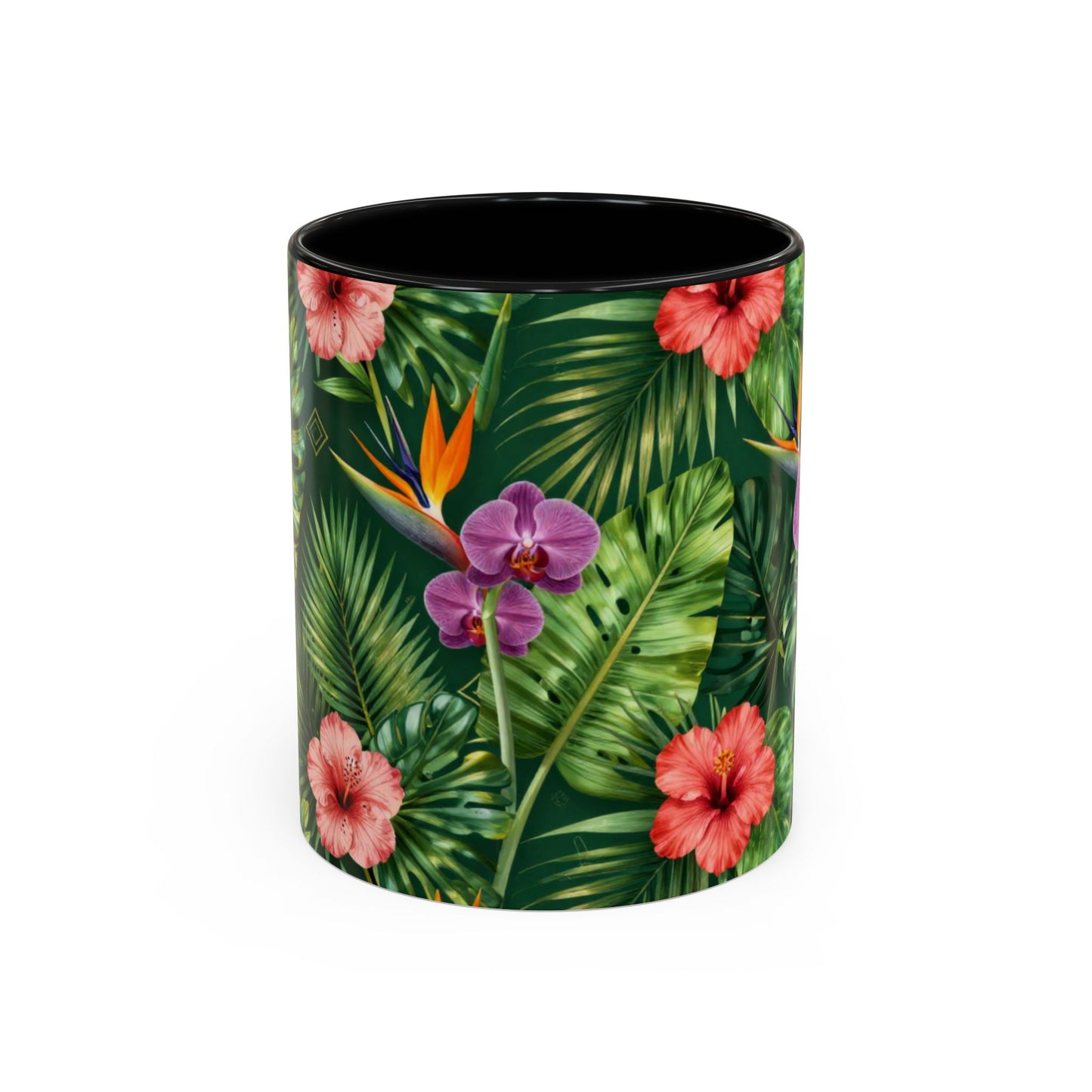 Tropical Floral Coffee Mug — Orchid & Hibiscus Accent 11/15oz