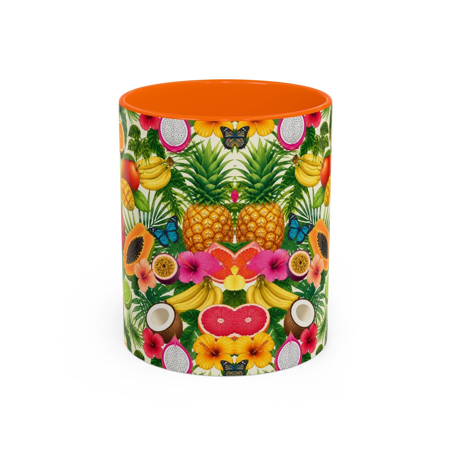 Tropical Fruit Coffee Mug — Colorful Pineapple & Hibiscus Accent Ceramic Mug (11/15oz)
