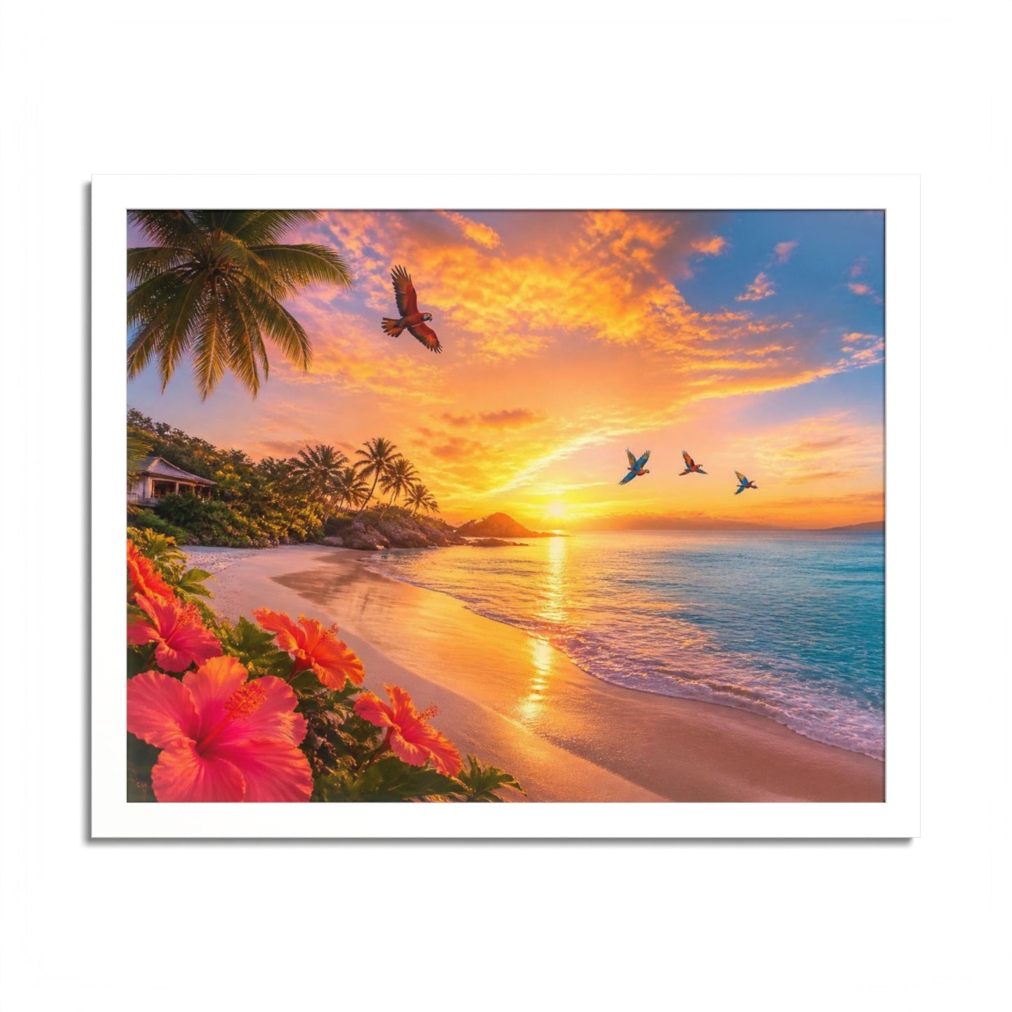 Tropical Sunset Framed Poster — Colorful Beach Wall Art