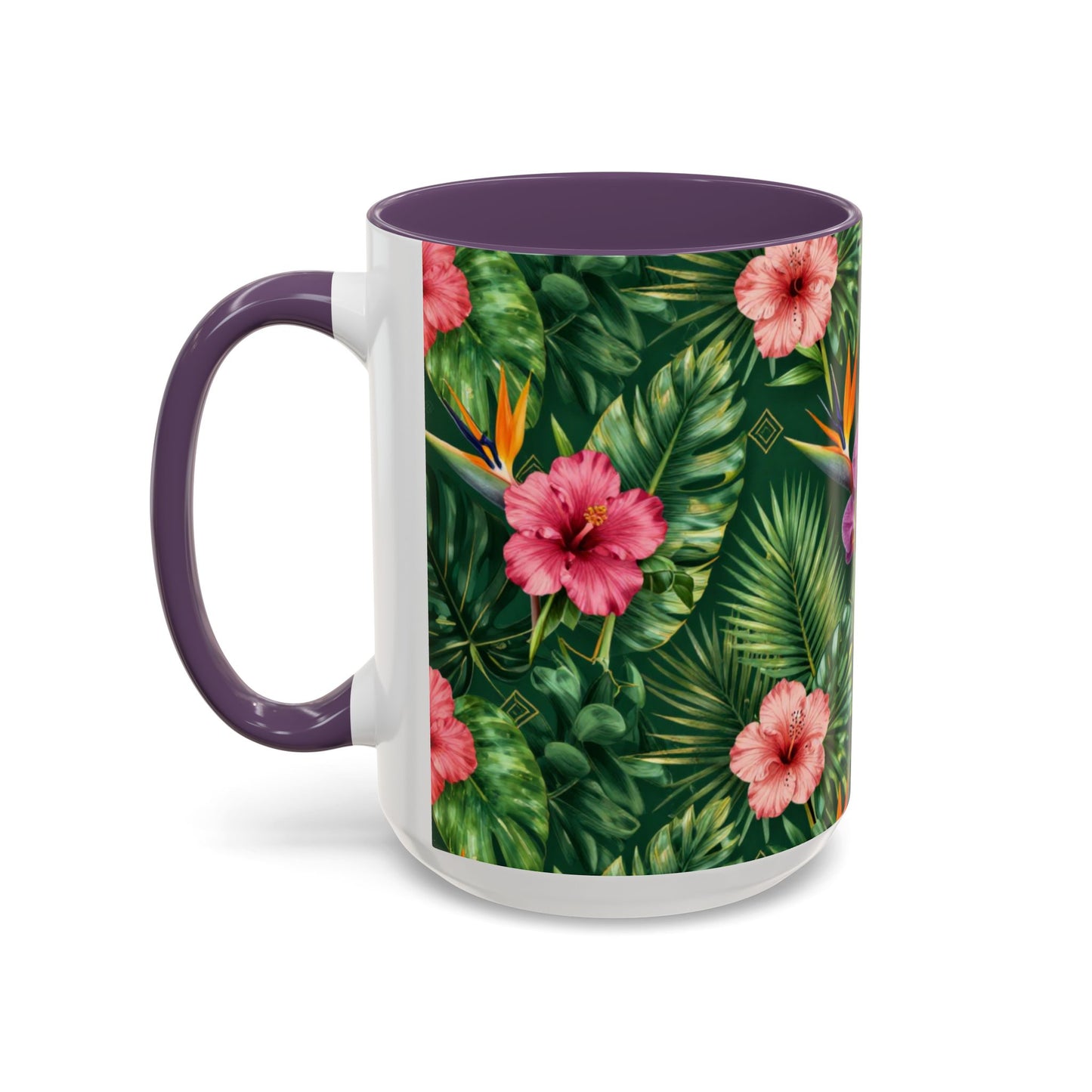 Tropical Floral Coffee Mug — Orchid & Hibiscus Accent 11/15oz