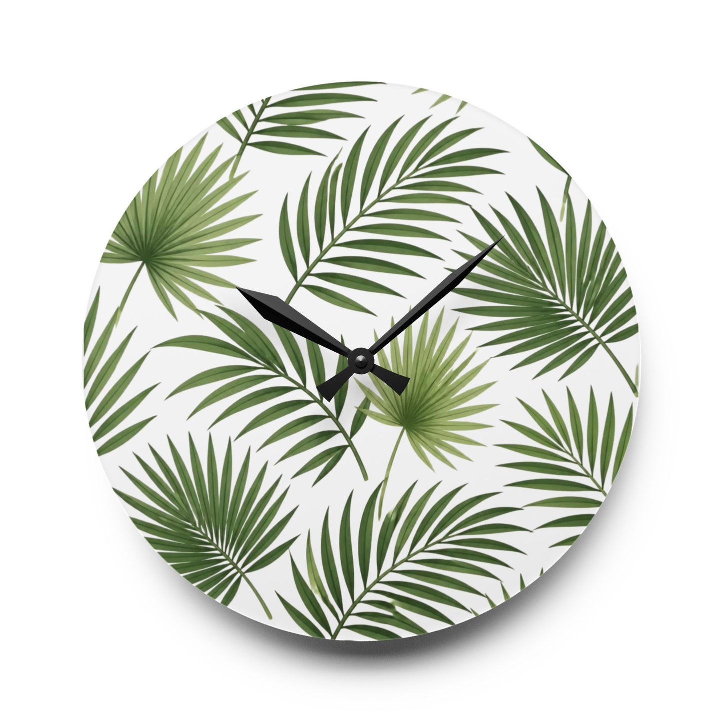 Tropical Palm Leaf Acrylic Wall Clock — Botanical Green Home Decor