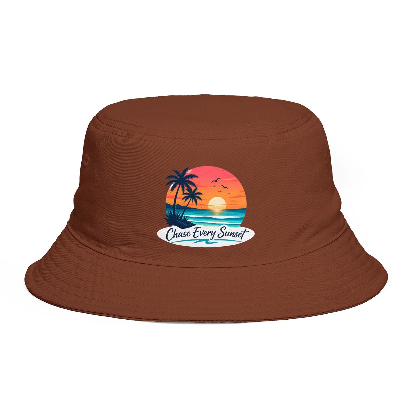 Chase Every Sunset Bucket Hat — Retro Tropical Beach Sun Hat