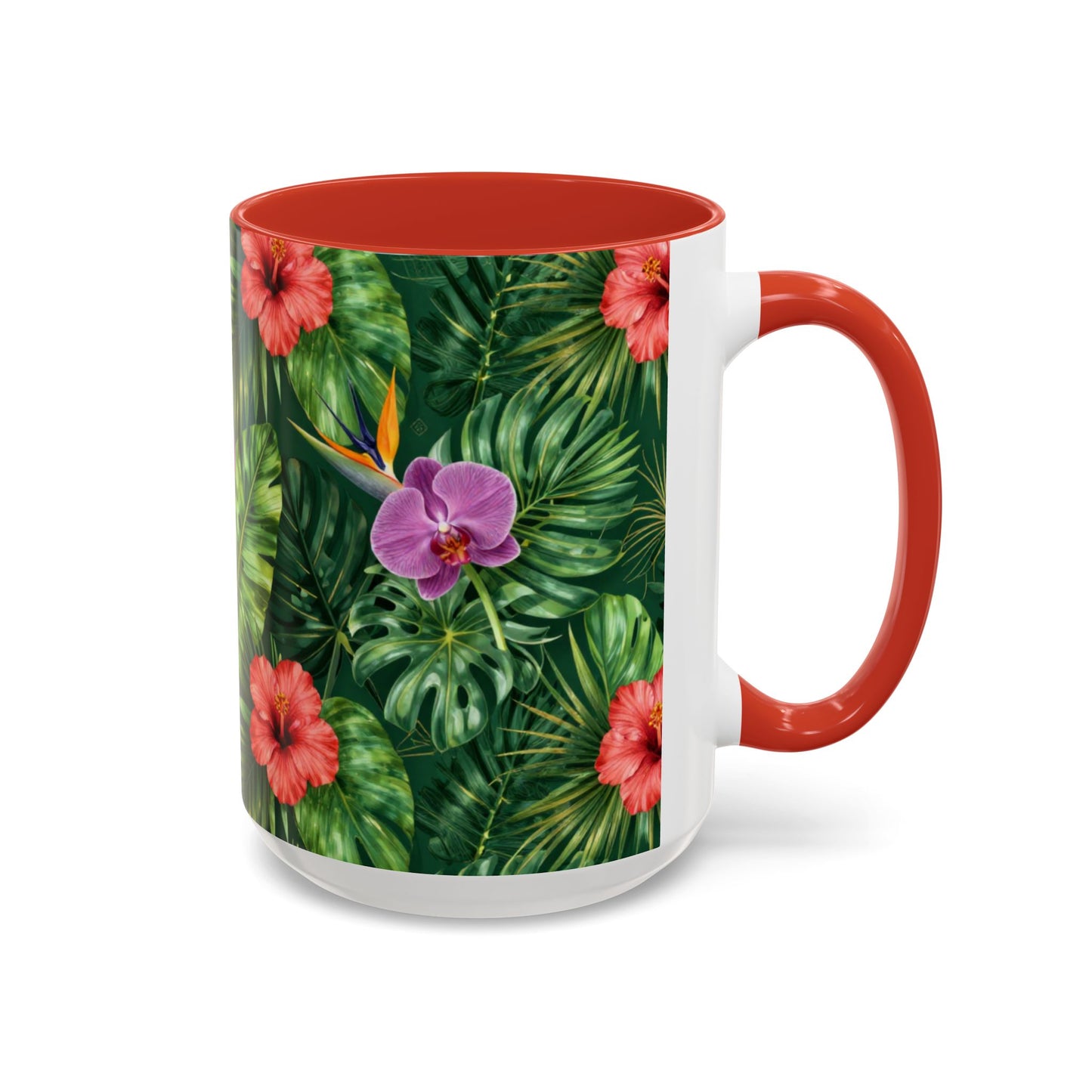Tropical Floral Coffee Mug — Orchid & Hibiscus Accent 11/15oz