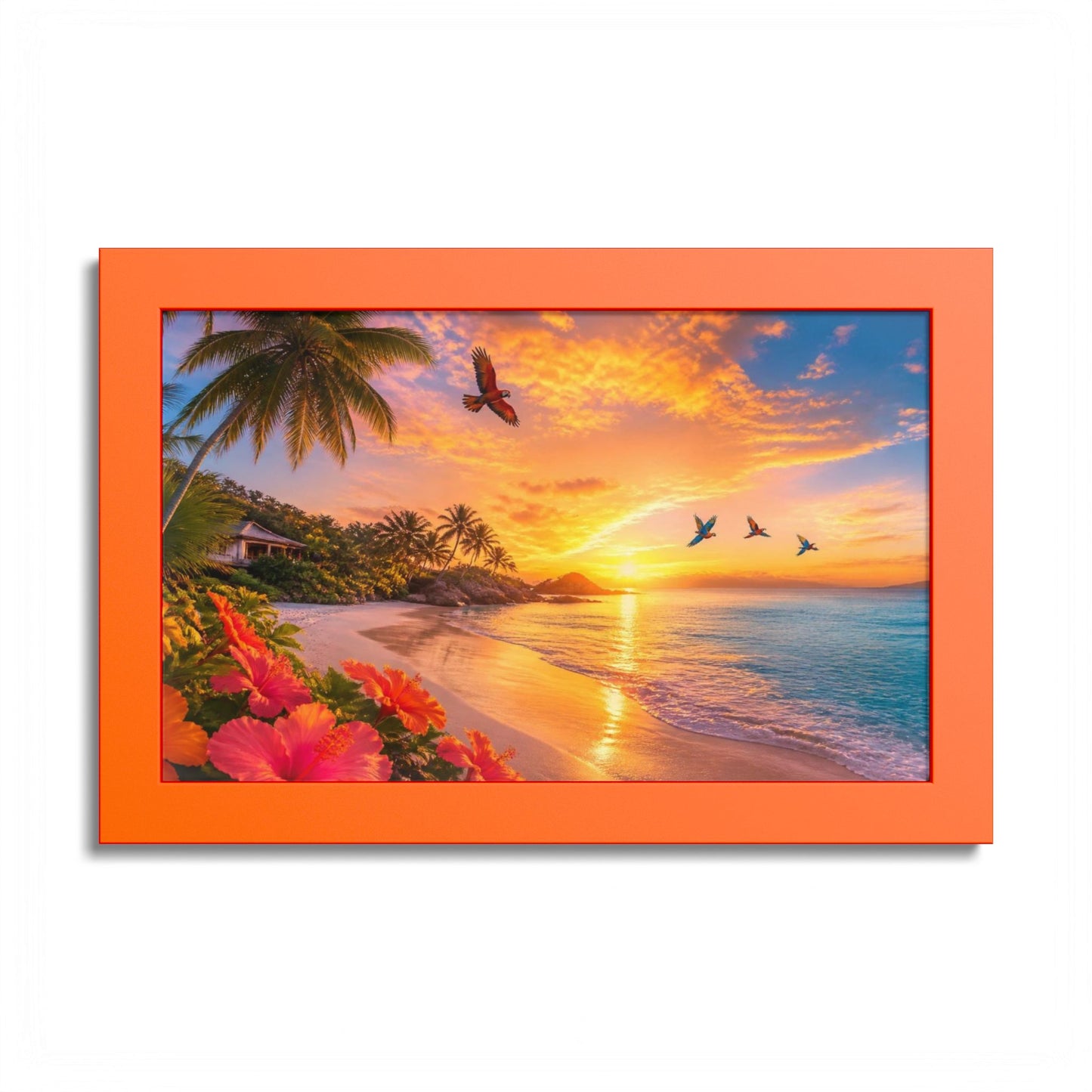 Tropical Sunset Framed Poster — Colorful Beach Wall Art
