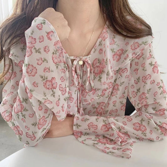 Ruffled Green Loose Lace-up Top For Women