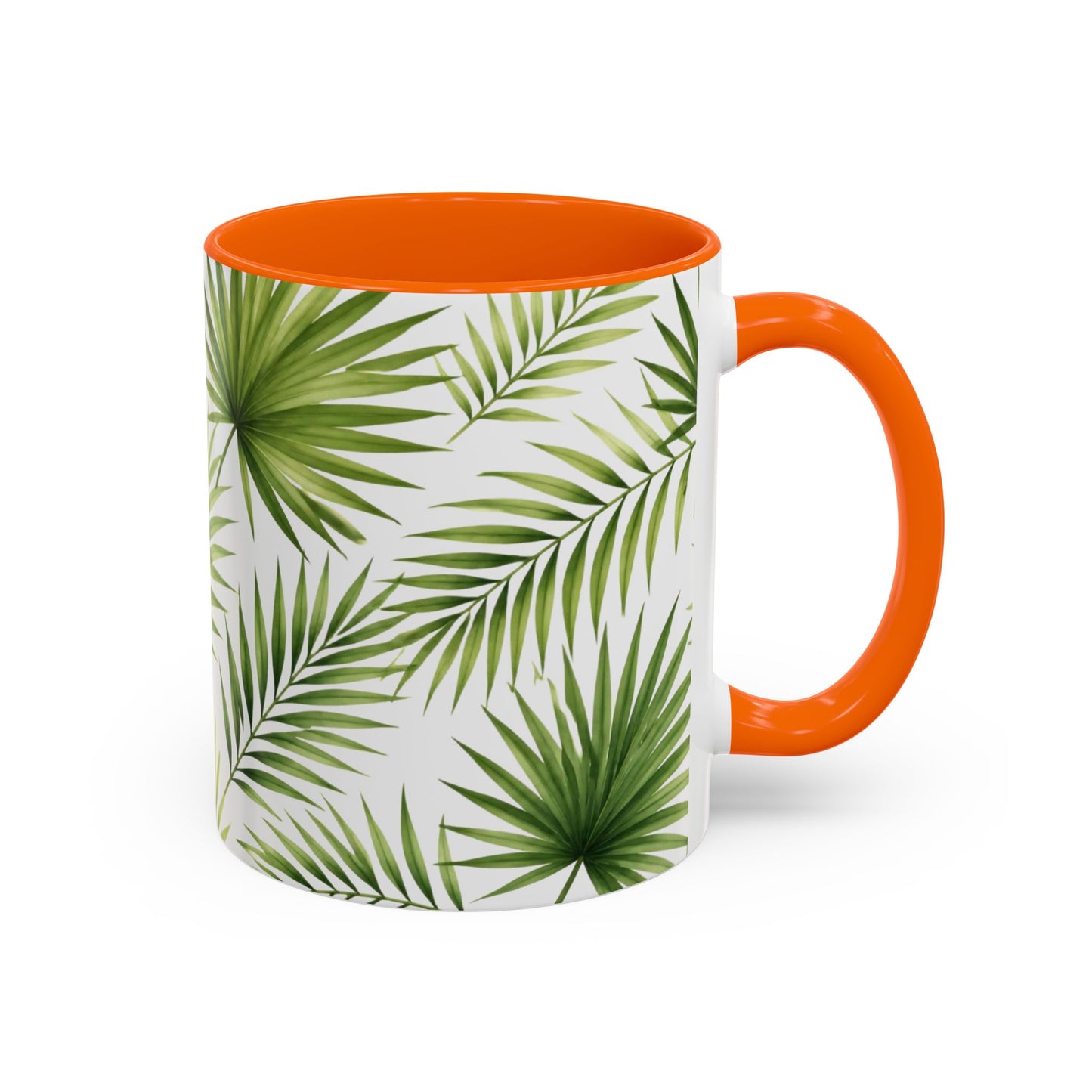 Tropical Palm Accent Coffee Mug – Green Leaf Pattern, 11/15oz