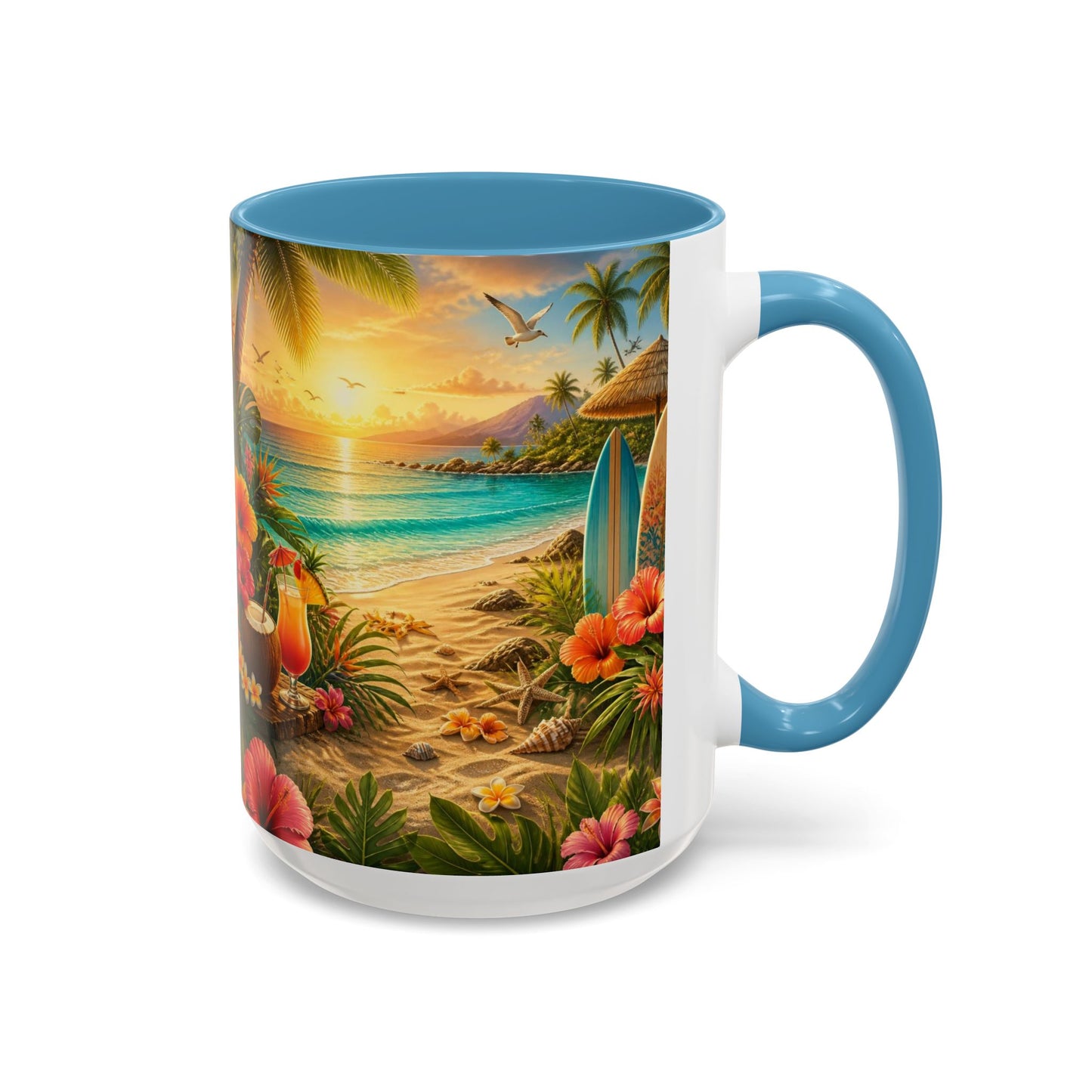Tropical Beach Coffee Mug – Sunset Luau Hawaiian Floral Accent