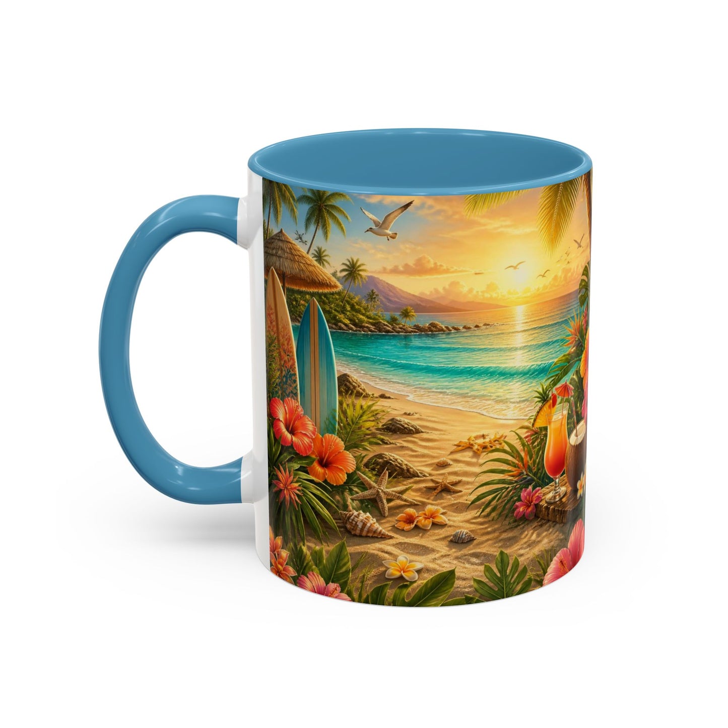Tropical Beach Coffee Mug – Sunset Luau Hawaiian Floral Accent