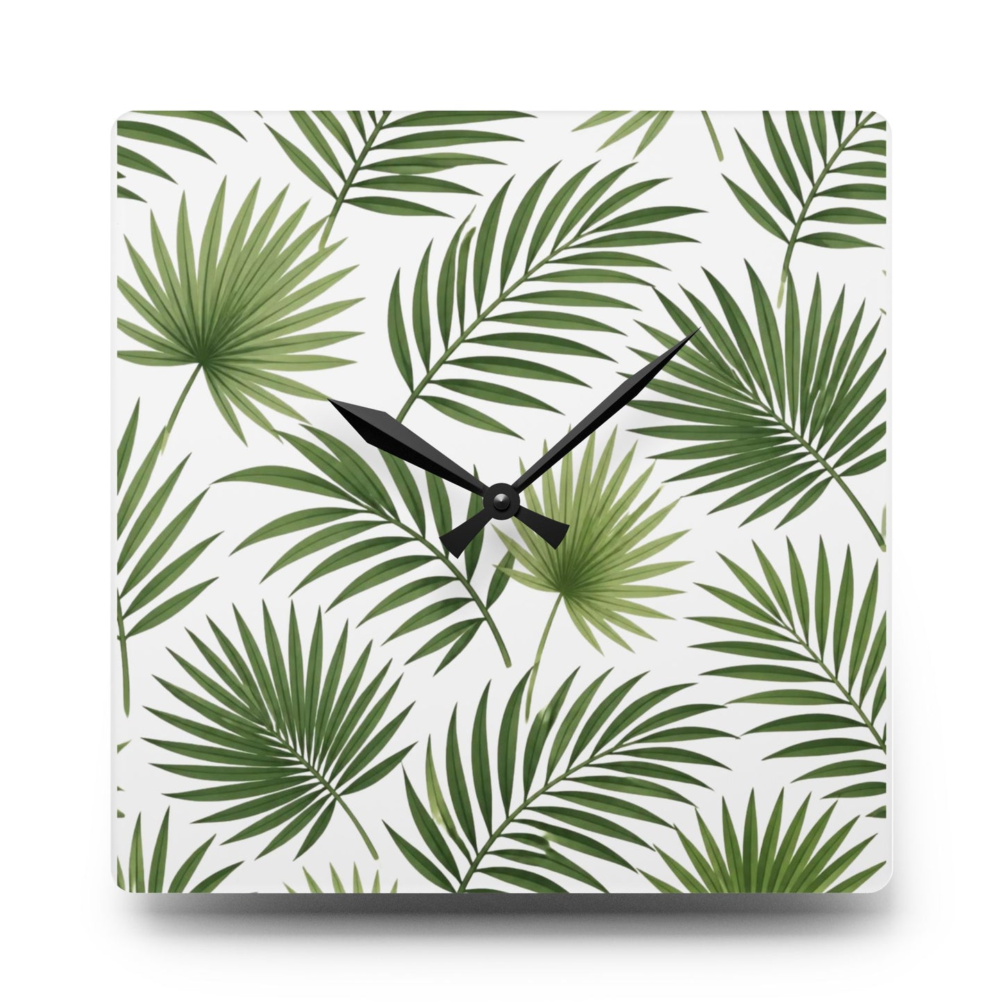 Tropical Palm Leaf Acrylic Wall Clock — Botanical Green Home Decor