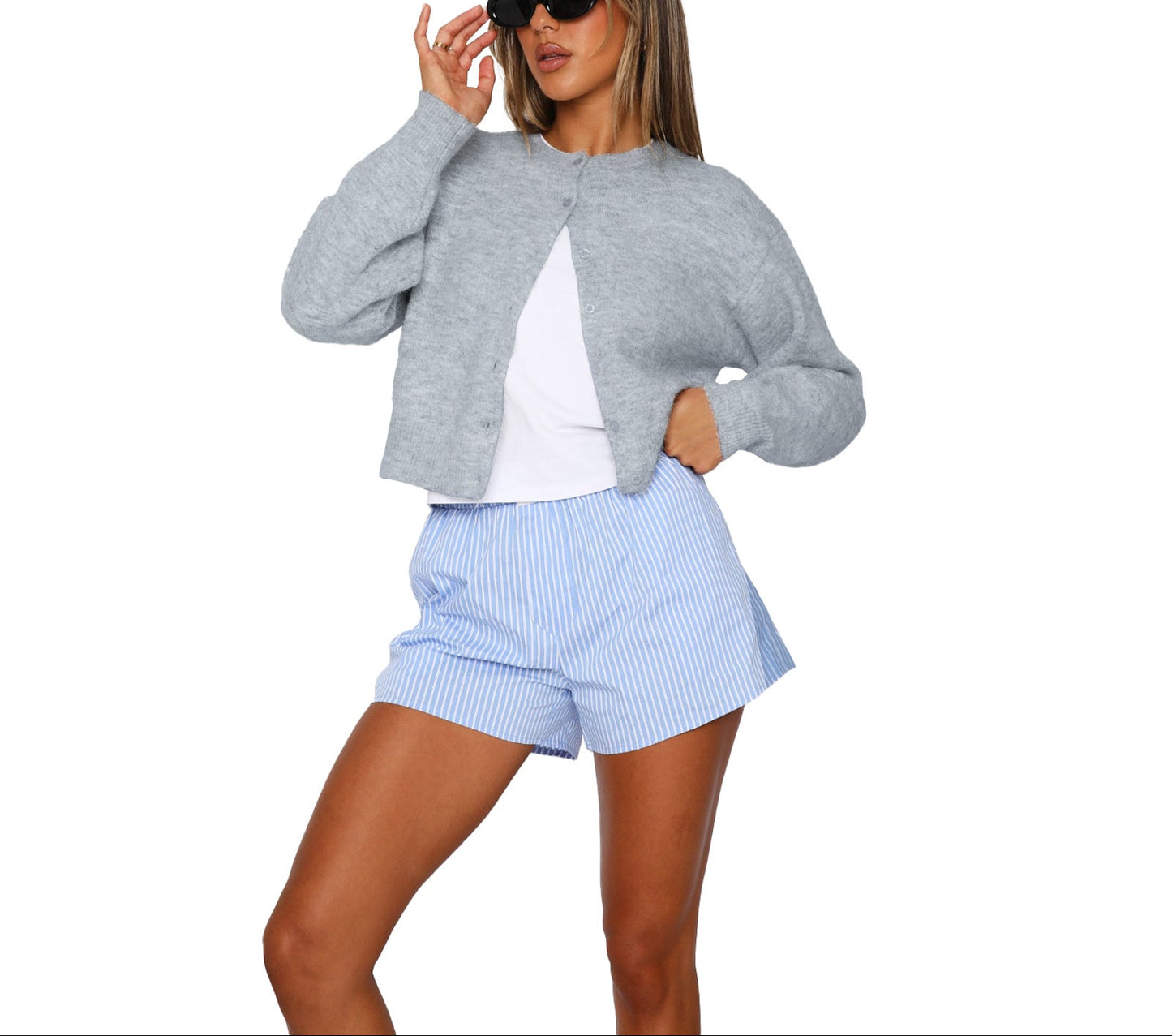 Comfort And Casual Solid Color Woolen Cardigan Short Coat Top Sweater