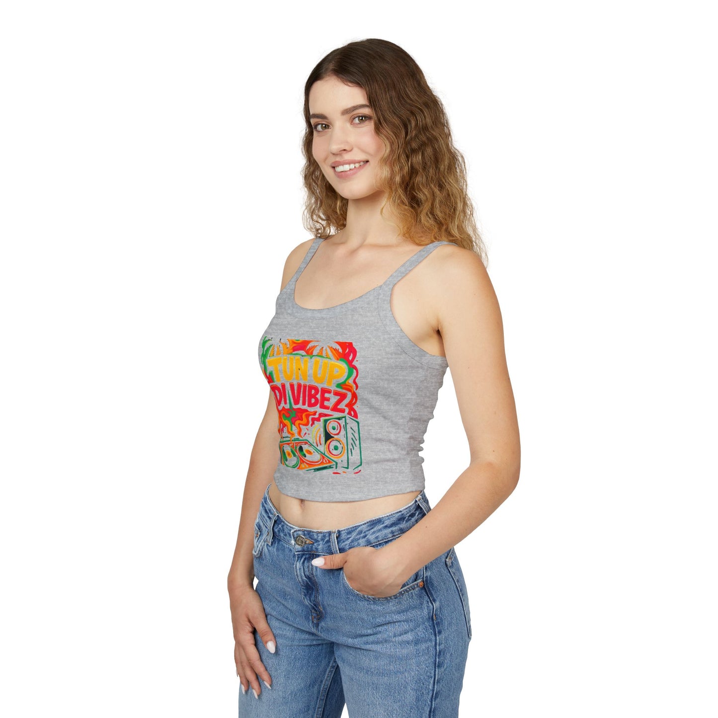 Tun Up Di Vibes Crop Tank Top — Women's Spaghetti Strap Summer Tank