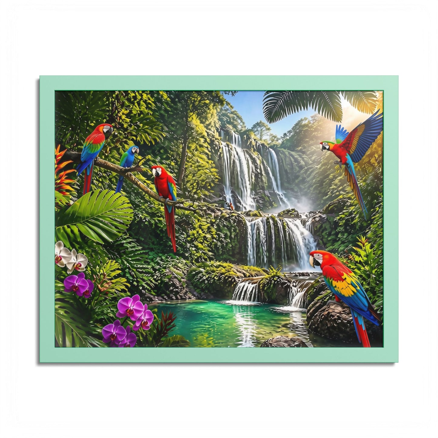 Tropical Waterfall Parrot Poster