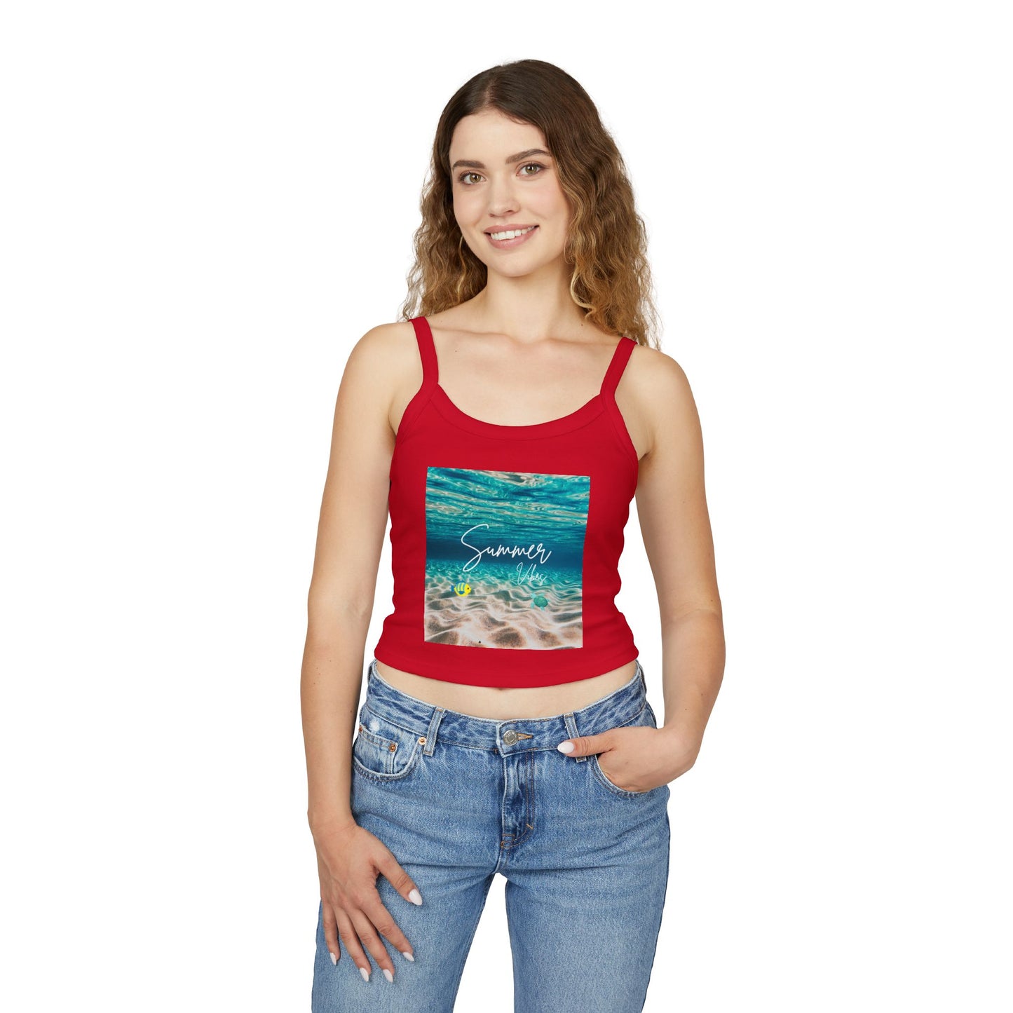 Summer Vibes Spaghetti Strap Tank Top - Beachwear, Vacation Outfit, Summer Fashion, Casual Top