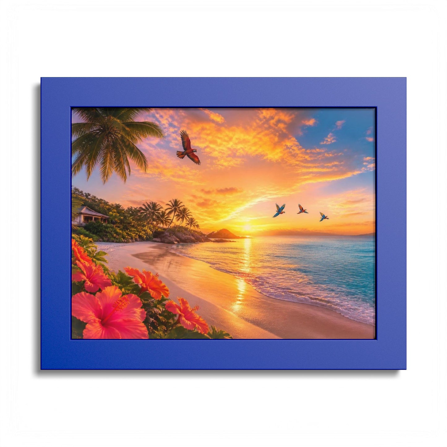 Tropical Sunset Framed Poster — Colorful Beach Wall Art