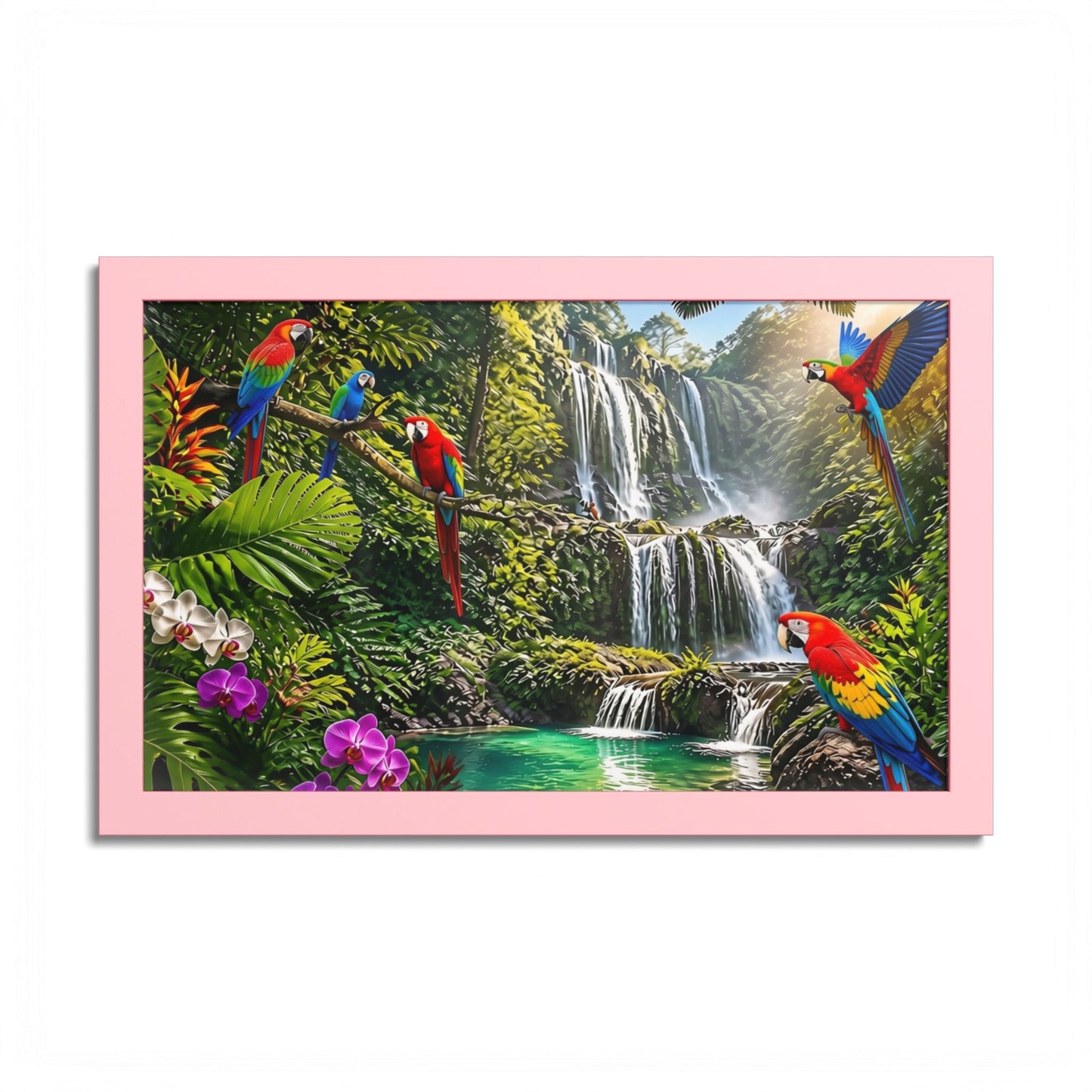 Tropical Waterfall Parrot Poster
