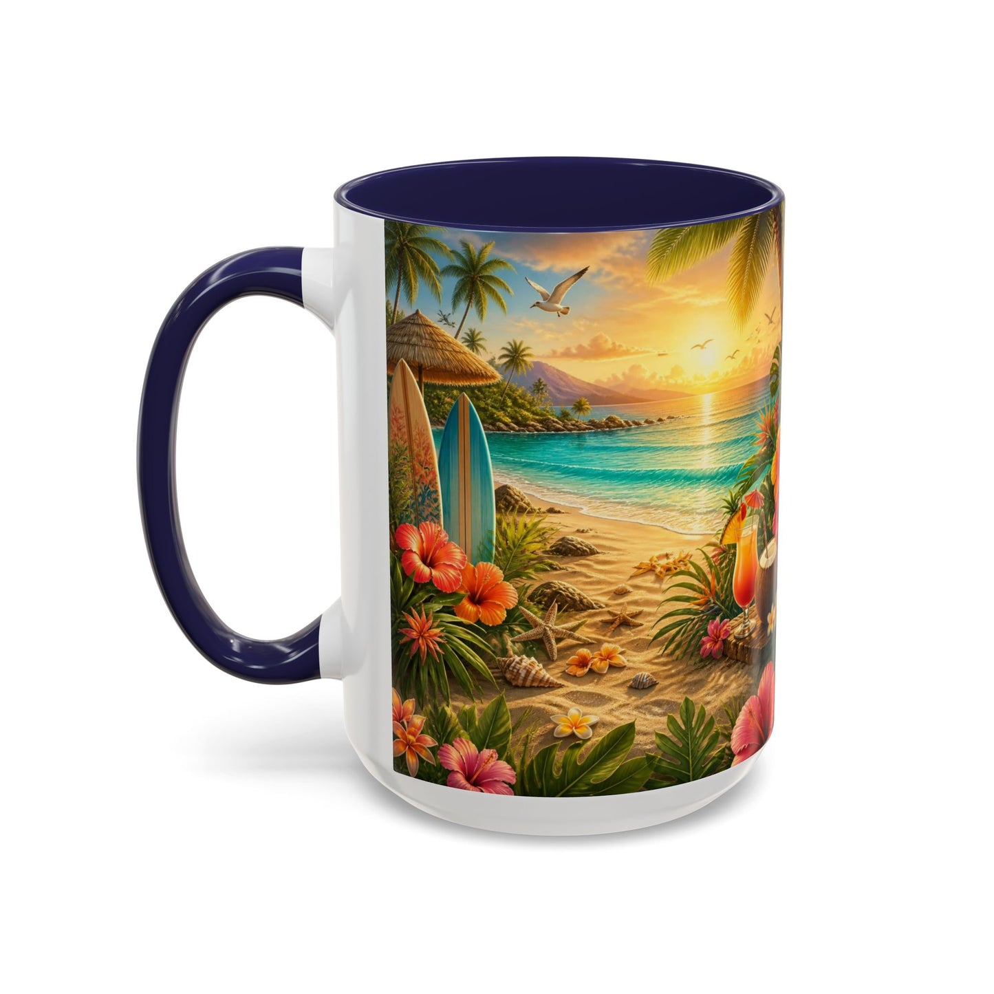 Tropical Beach Coffee Mug – Sunset Luau Hawaiian Floral Accent