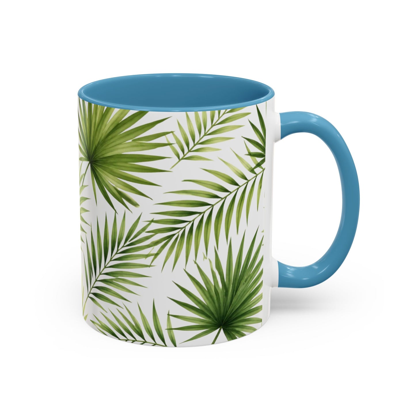 Tropical Palm Accent Coffee Mug – Green Leaf Pattern, 11/15oz