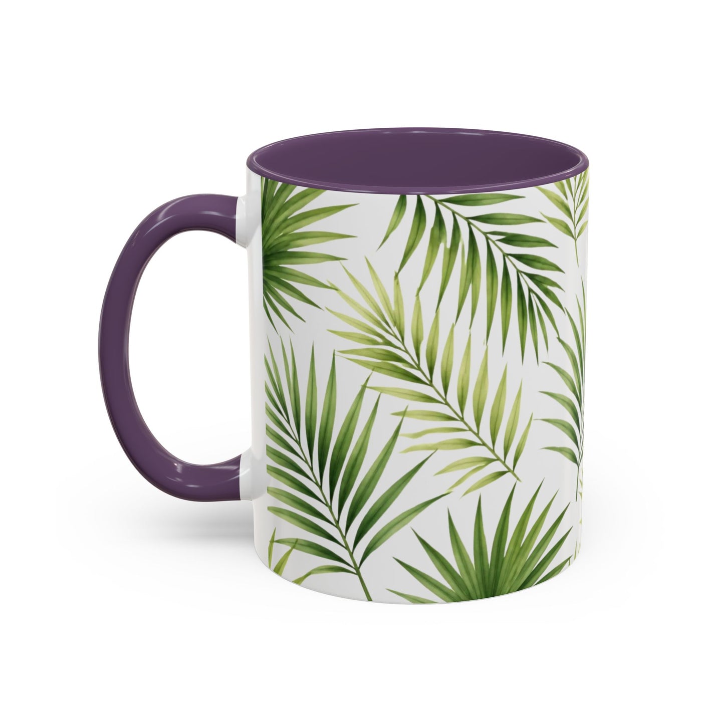 Tropical Palm Accent Coffee Mug – Green Leaf Pattern, 11/15oz