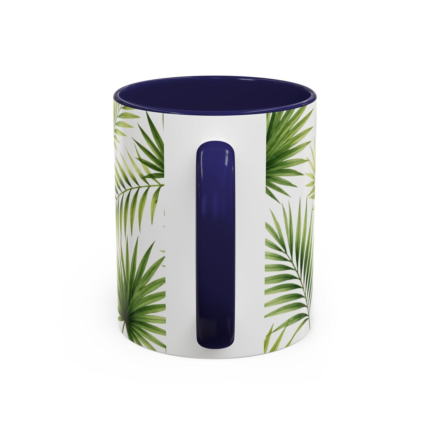 Tropical Palm Accent Coffee Mug – Green Leaf Pattern, 11/15oz
