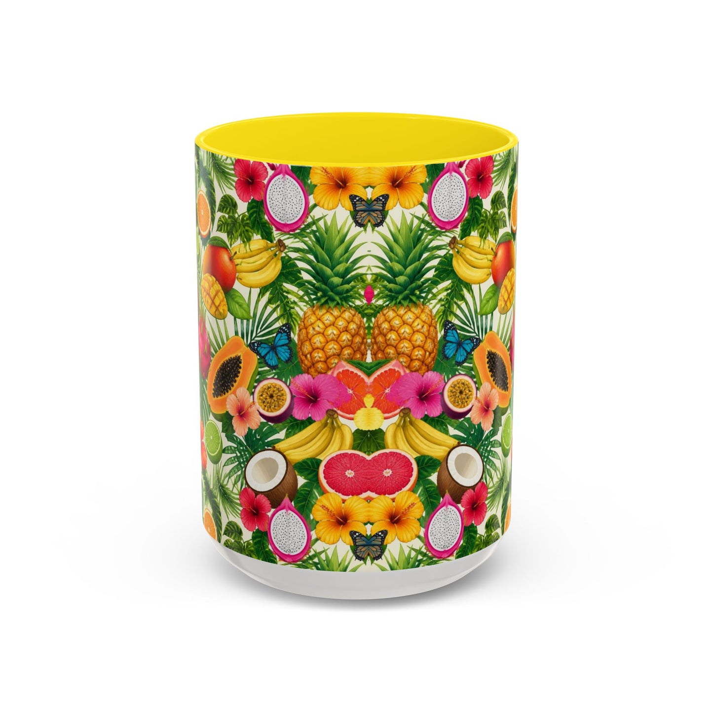 Tropical Fruit Coffee Mug — Colorful Pineapple & Hibiscus Accent Ceramic Mug (11/15oz)
