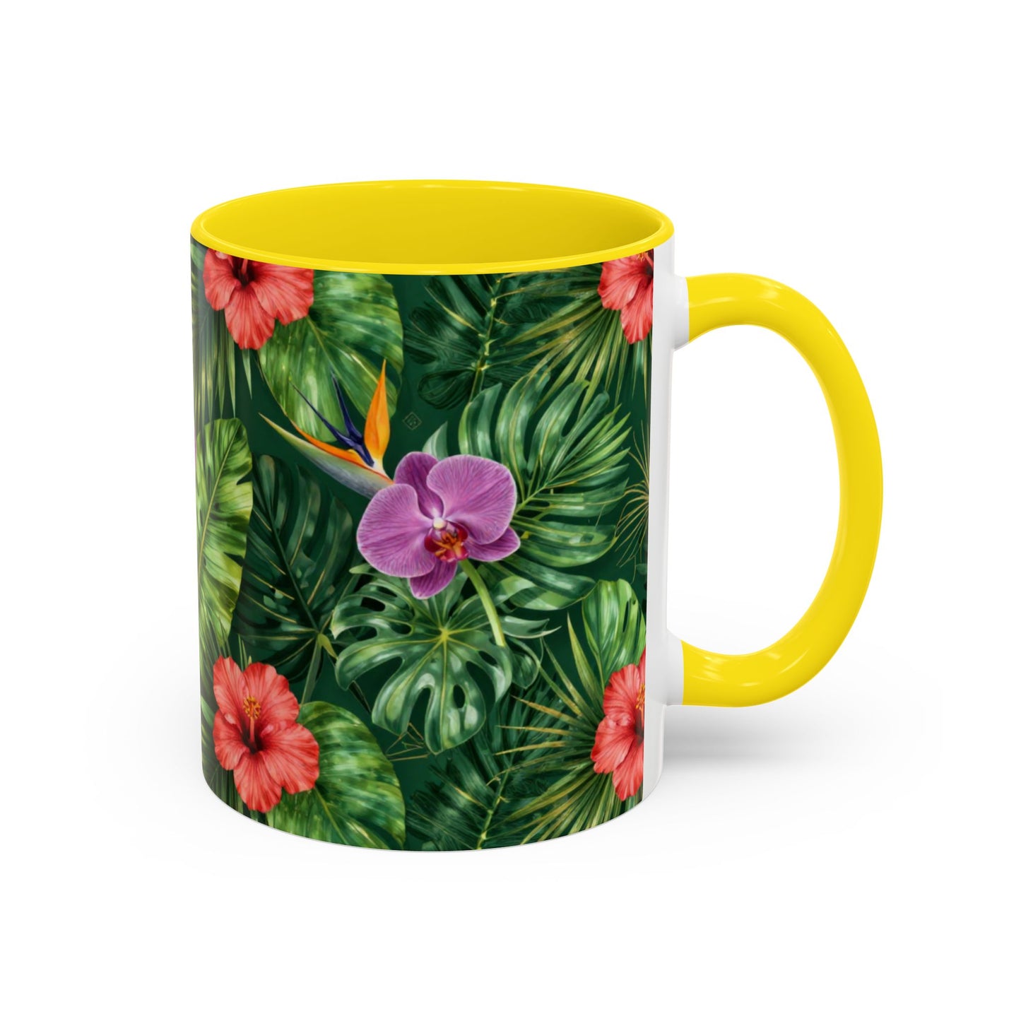 Tropical Floral Coffee Mug — Orchid & Hibiscus Accent 11/15oz