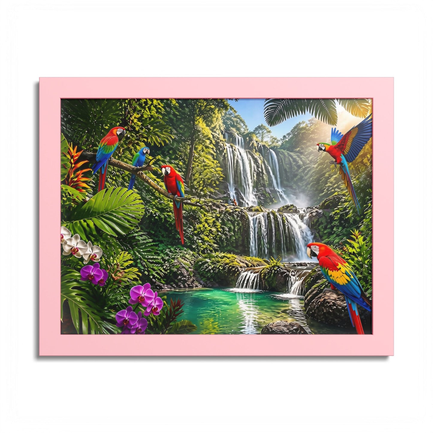 Tropical Waterfall Parrot Poster