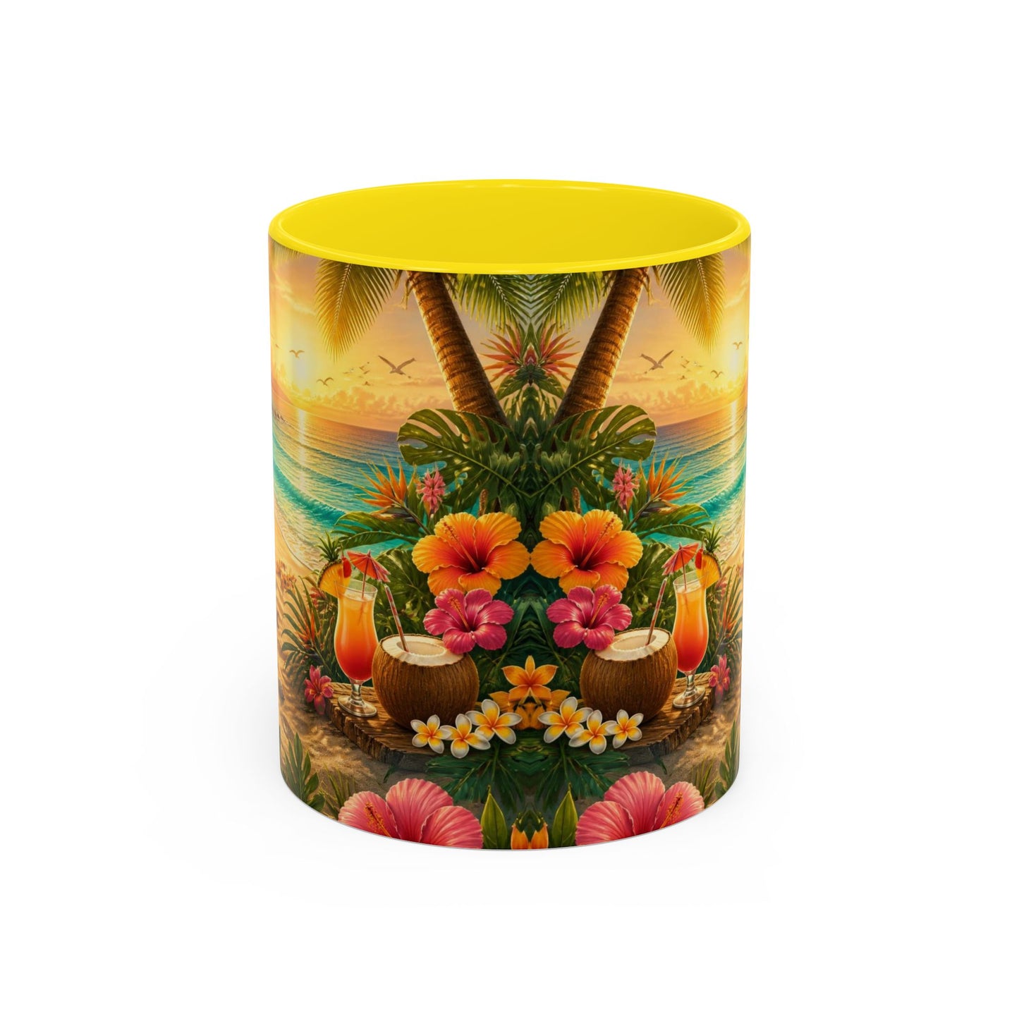Tropical Beach Coffee Mug – Sunset Luau Hawaiian Floral Accent