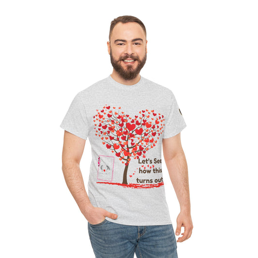 Heartfelt Unisex Heavy Cotton Tee - Perfect for Valentine's Day, Romantic Gifts, Heart Tree Design, Casual Wear, Everyday Comfort