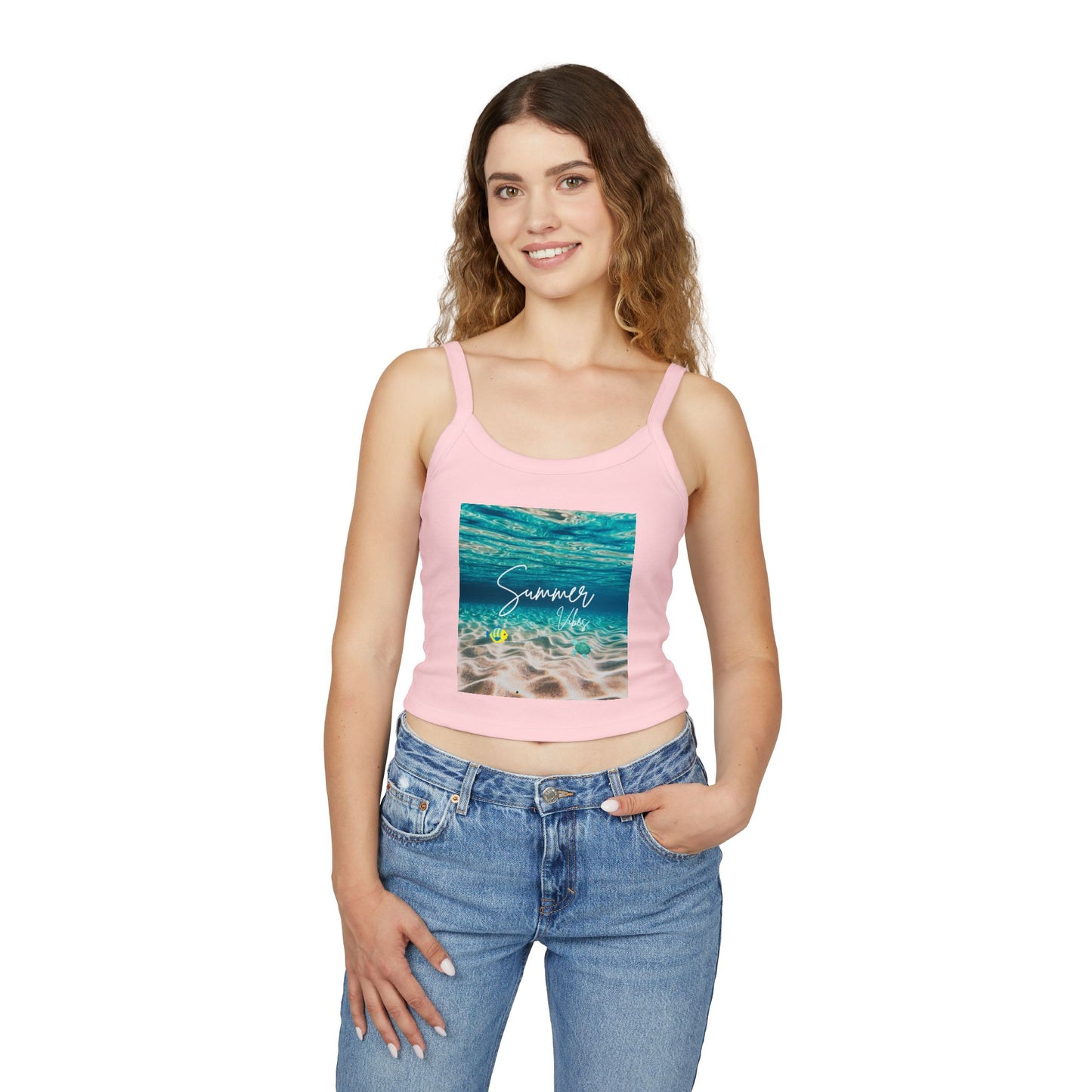 Camiseta de tirantes finos "Summer Vibes" - Ropa de playa, conjunto para vacaciones, moda de verano, top casual