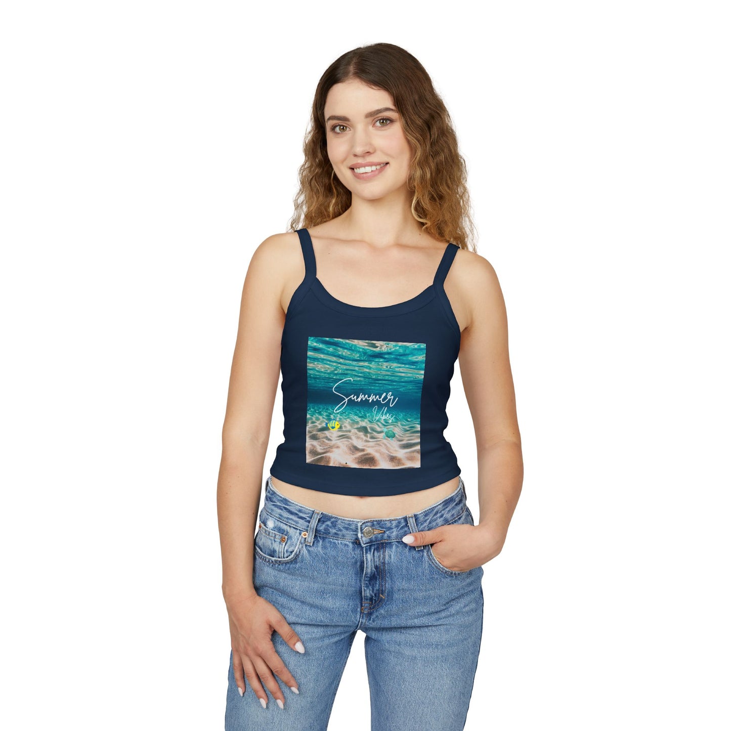 Camiseta de tirantes finos "Summer Vibes" - Ropa de playa, conjunto para vacaciones, moda de verano, top casual