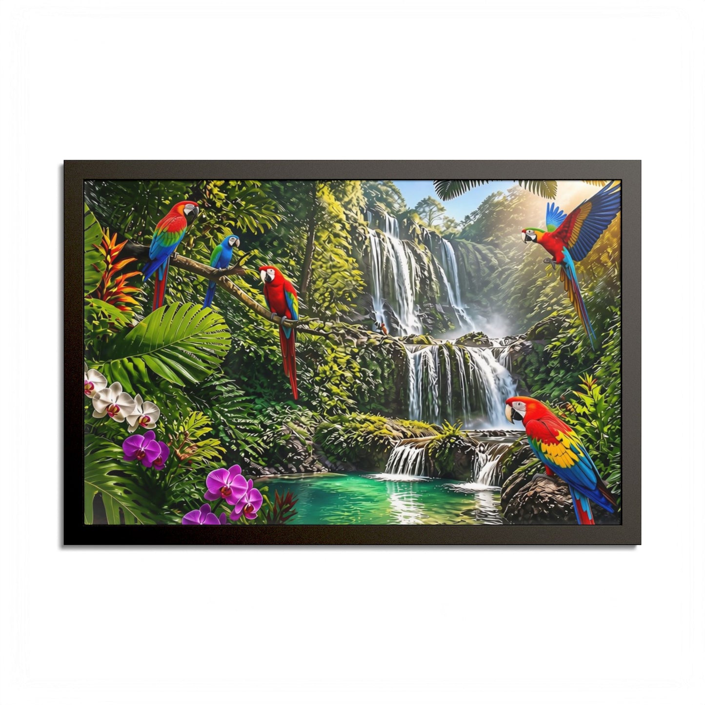 Tropical Waterfall Parrot Poster