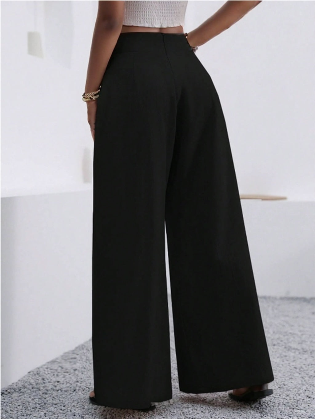 Women's Wide-Leg Pocket Pants – Solid Color, Loose Fit, Elegant Style