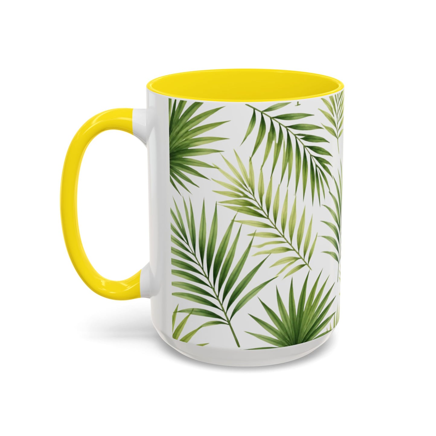 Tropical Palm Accent Coffee Mug – Green Leaf Pattern, 11/15oz