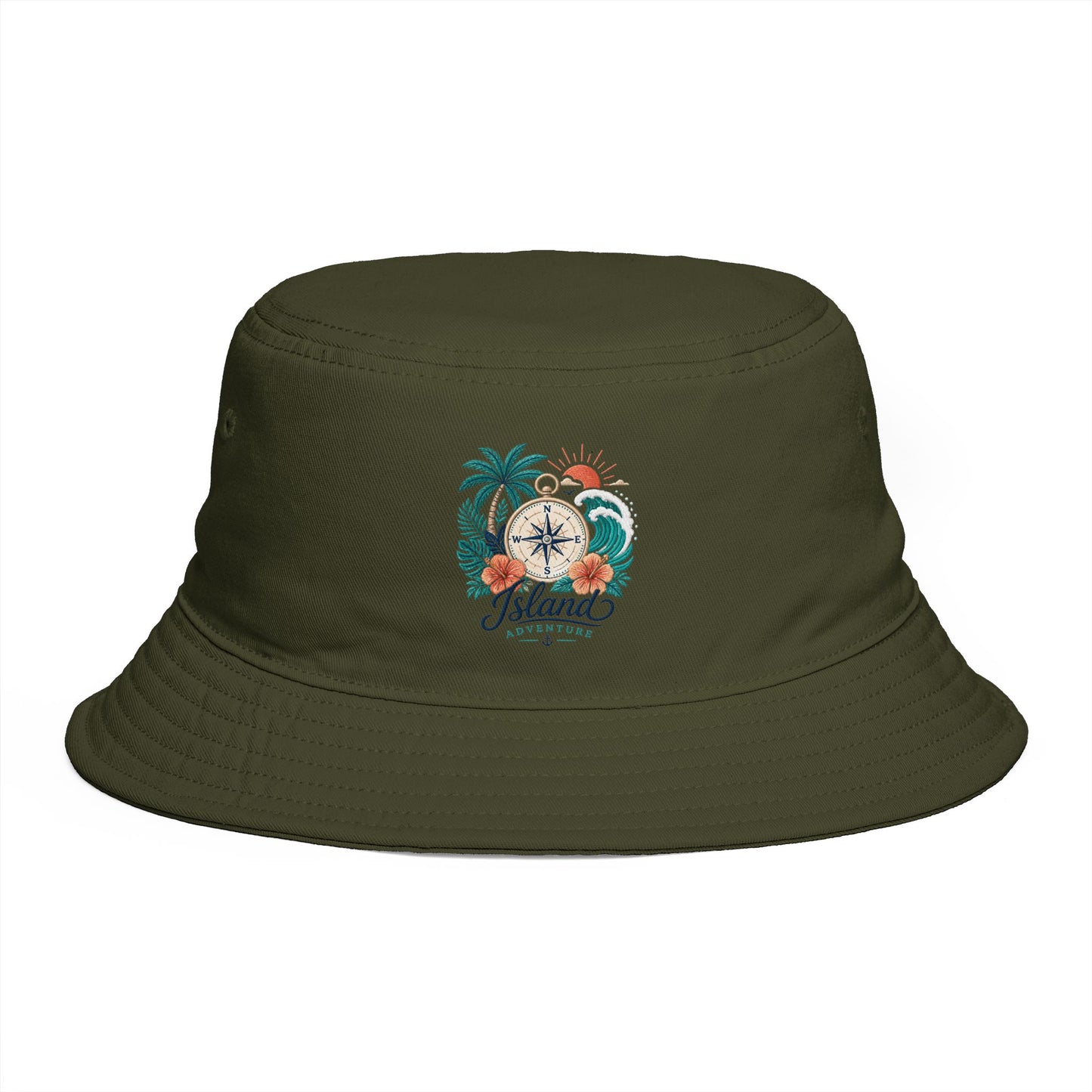 Tropical Compass Bucket Hat — Vintage Beach Palm Sun Design