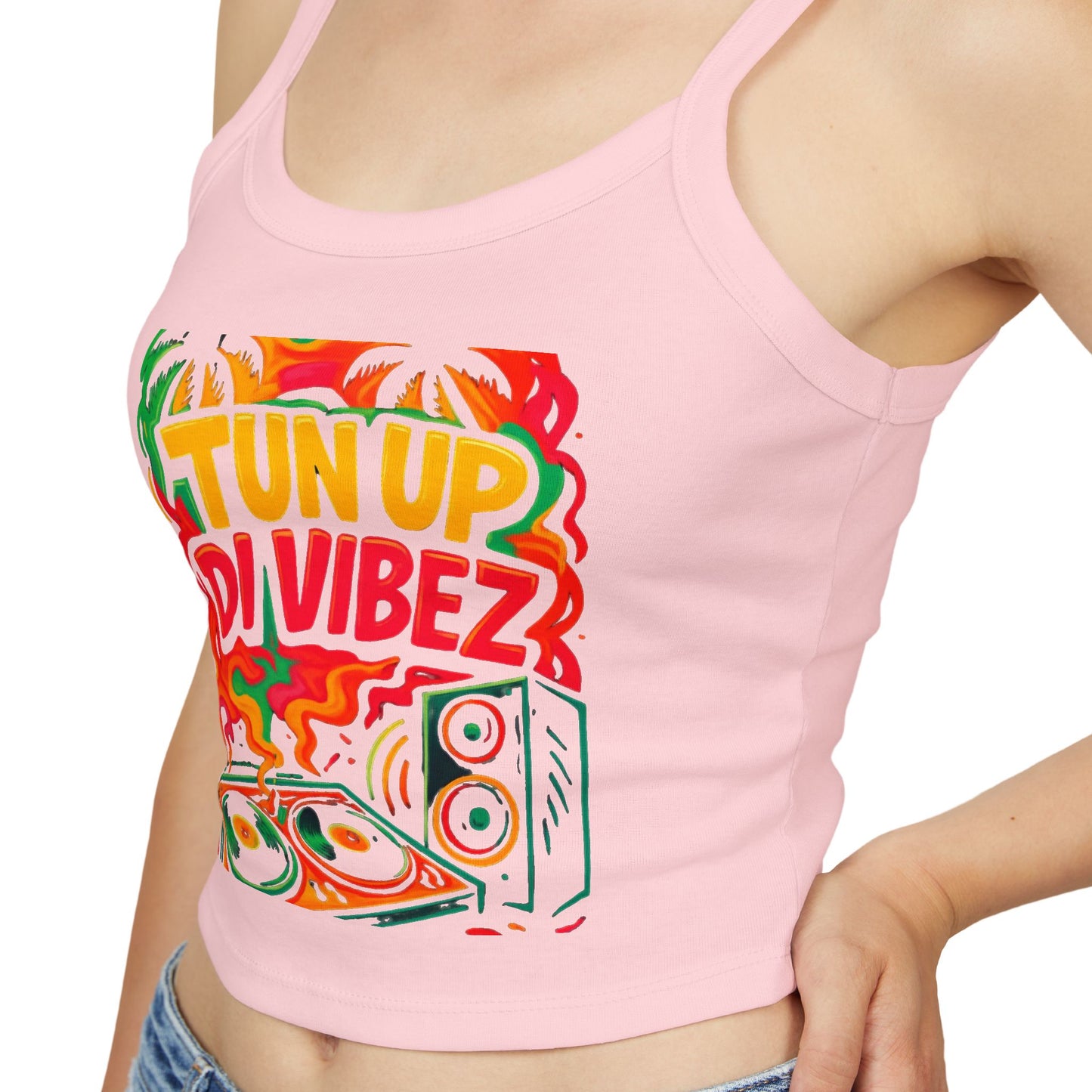 Tun Up Di Vibes Crop Tank Top — Women's Spaghetti Strap Summer Tank