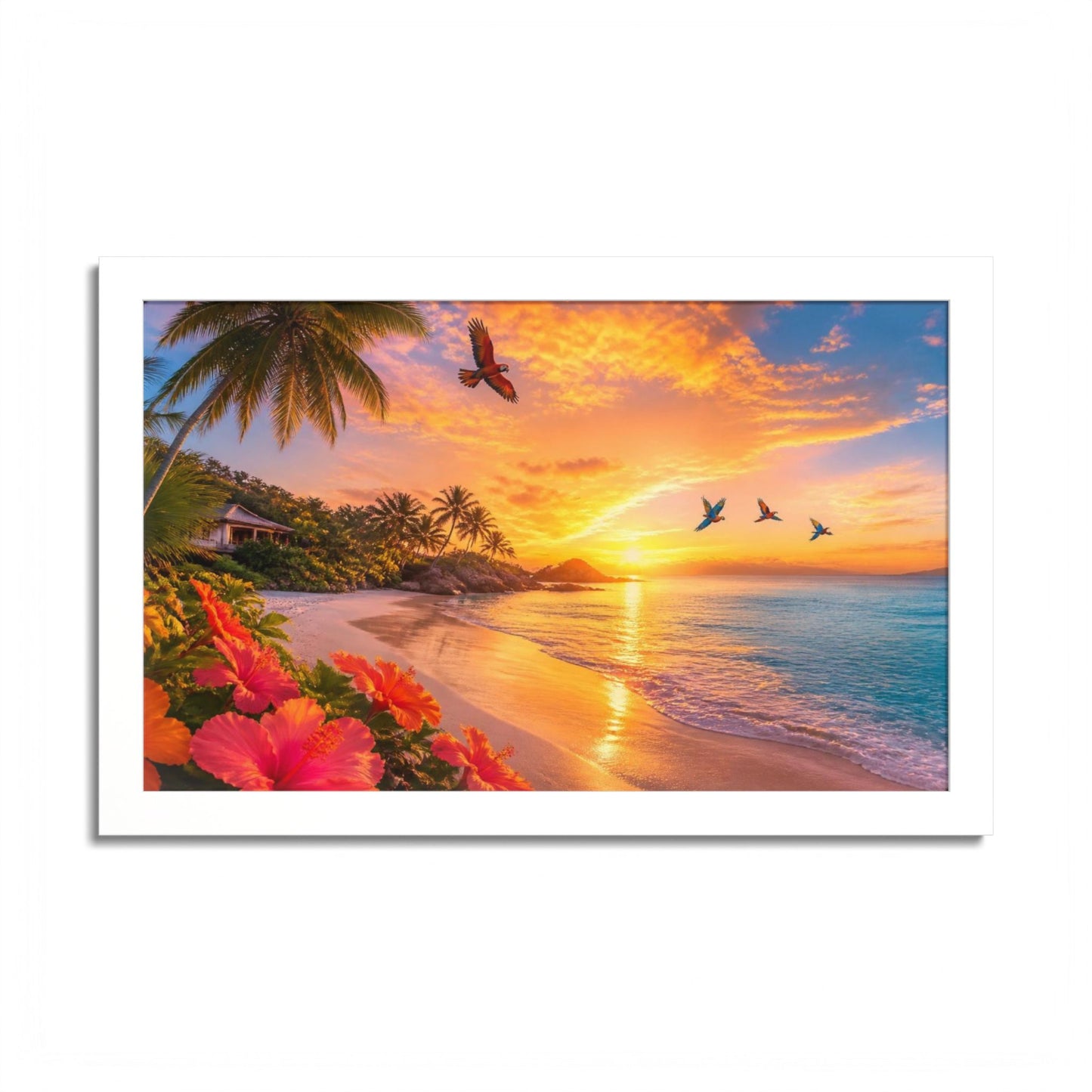 Tropical Sunset Framed Poster — Colorful Beach Wall Art