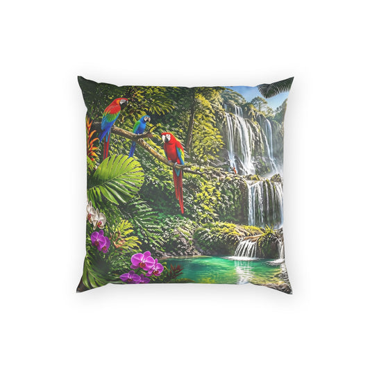 Tropical Waterfall Pillow - Velvet Parrot Paradise Throw Pillow