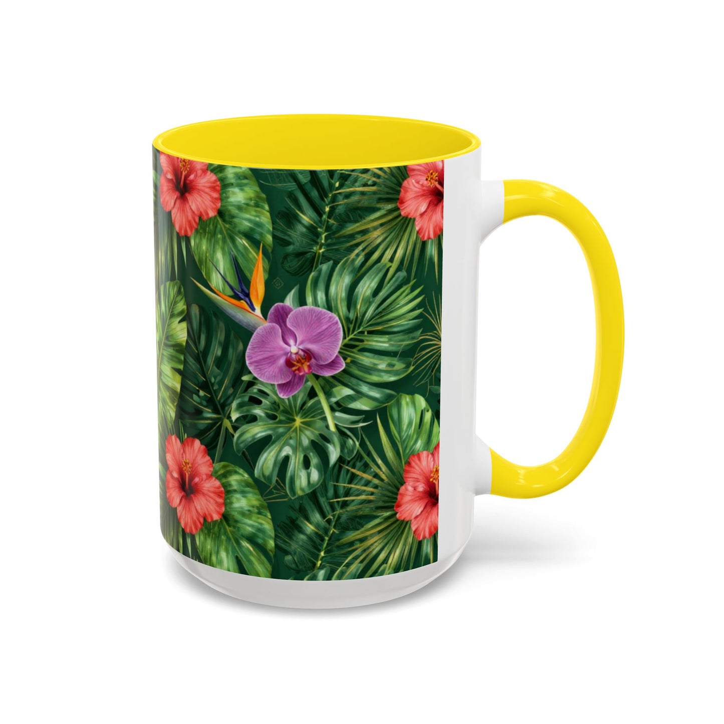 Tropical Floral Coffee Mug — Orchid & Hibiscus Accent 11/15oz