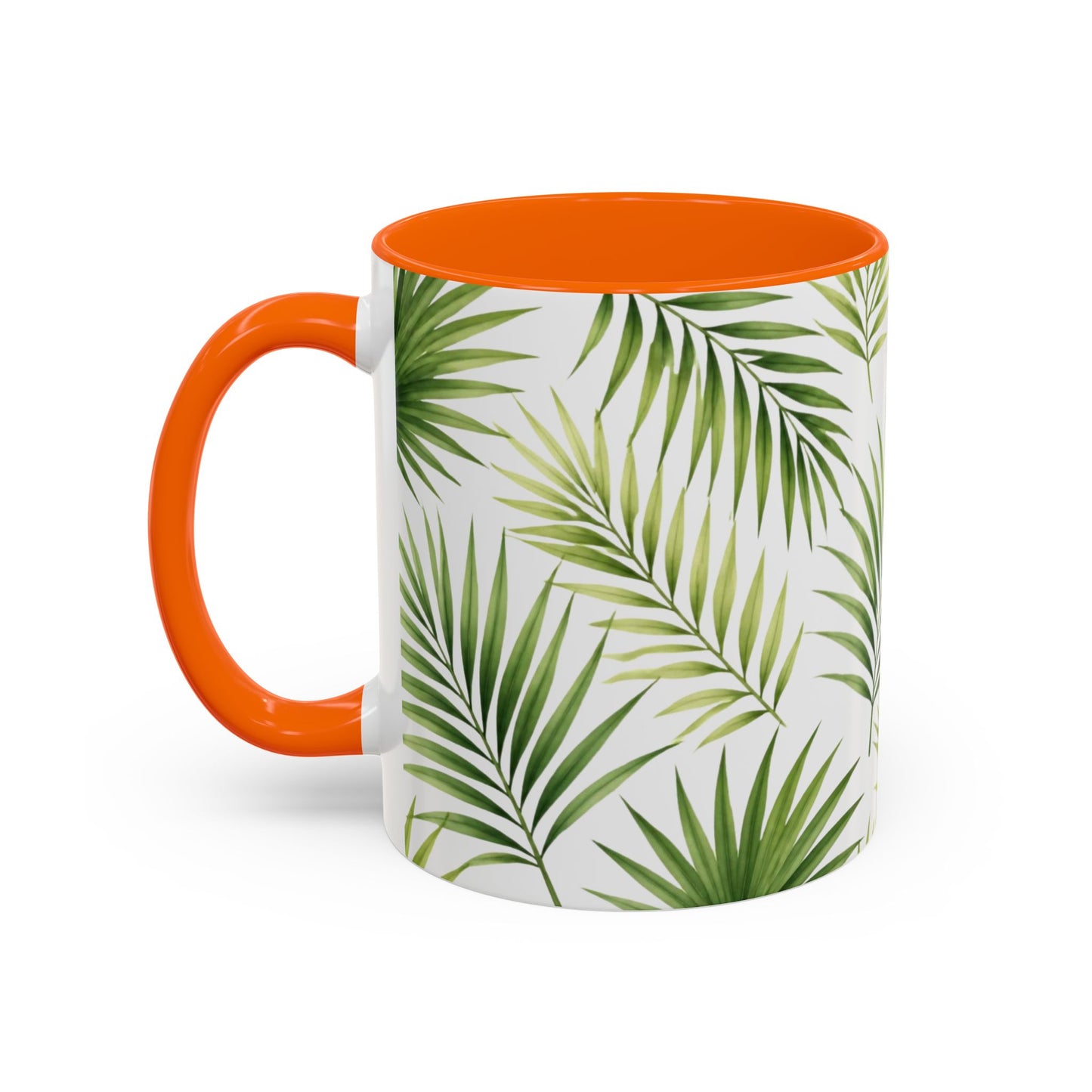 Tropical Palm Accent Coffee Mug – Green Leaf Pattern, 11/15oz