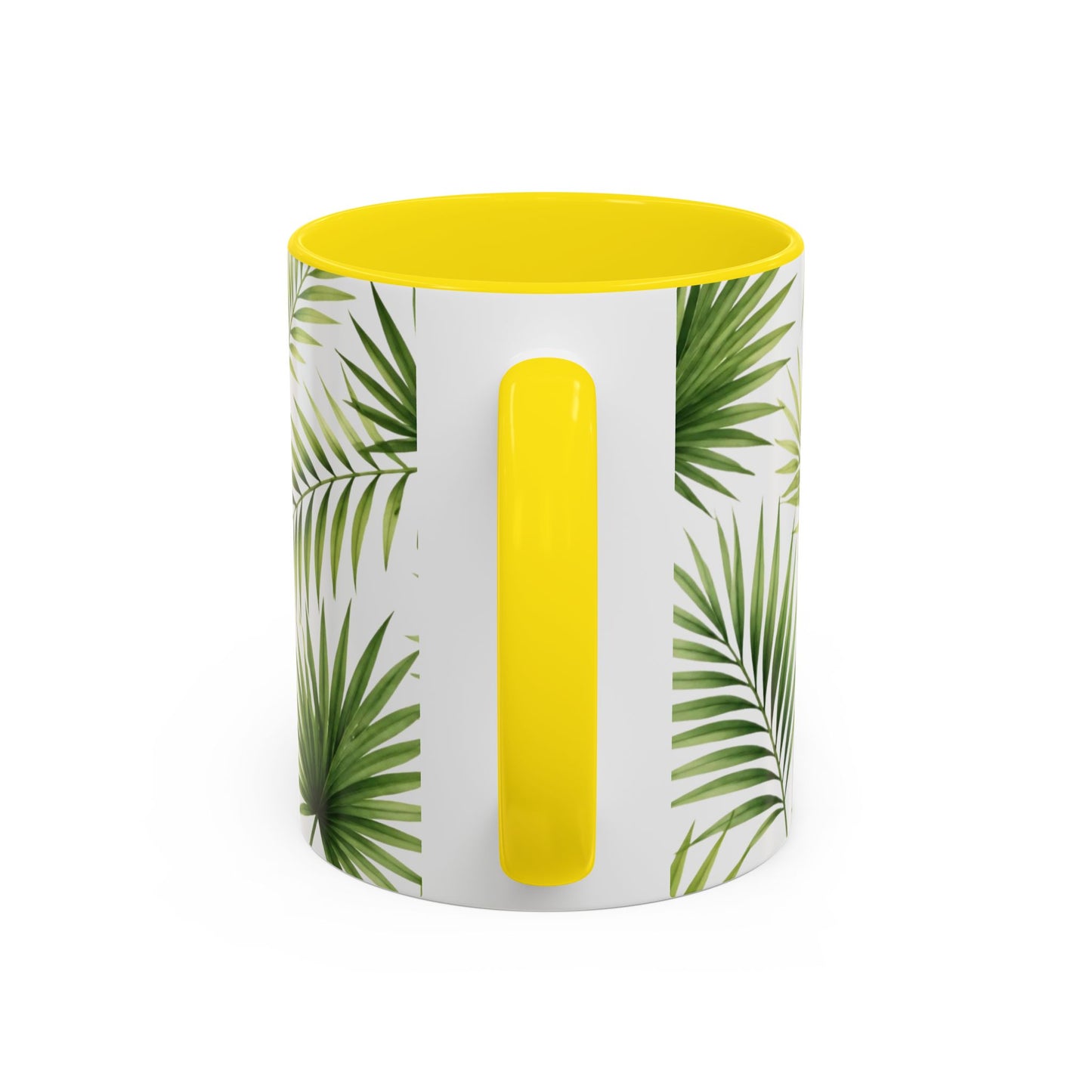 Tropical Palm Accent Coffee Mug – Green Leaf Pattern, 11/15oz